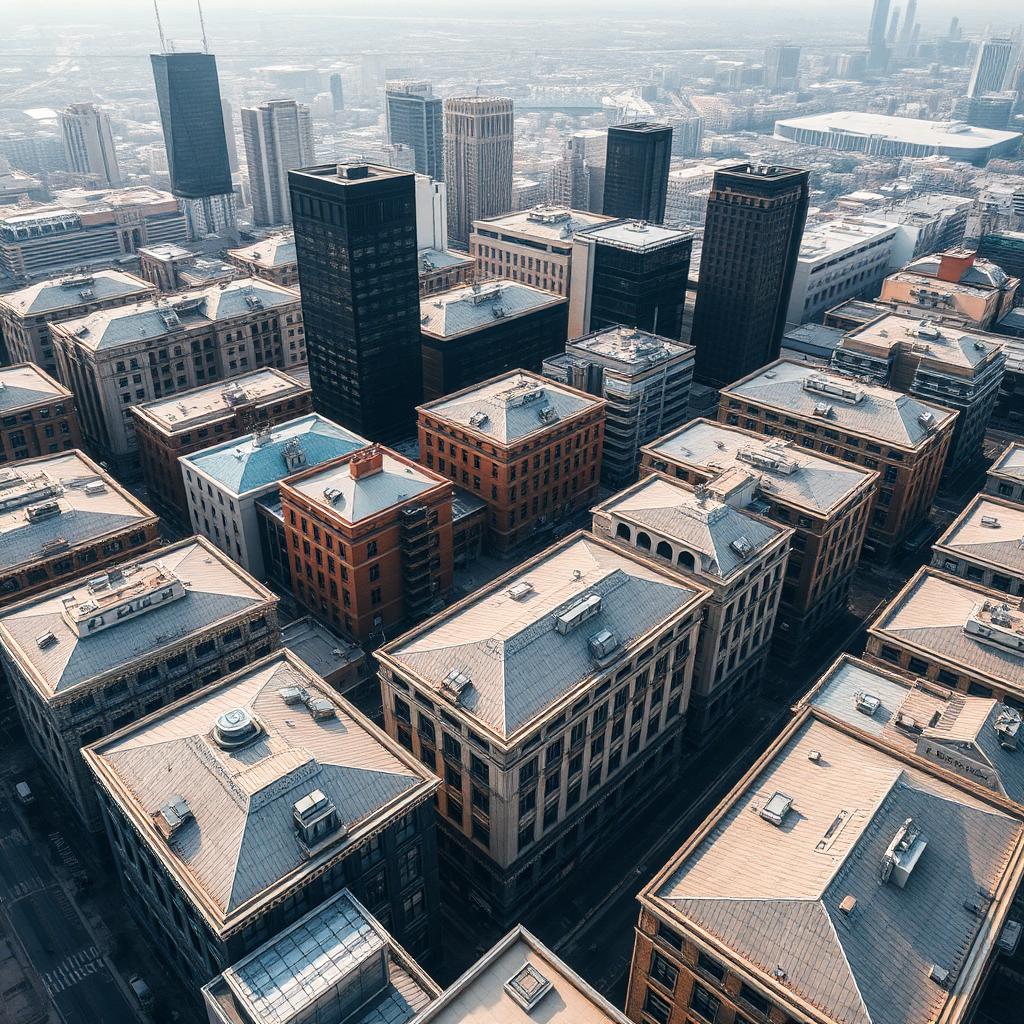 Aerial view of an urban financial district