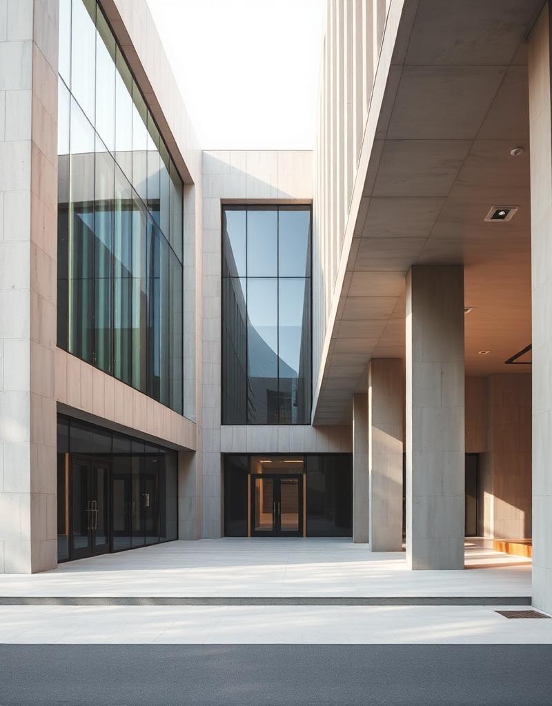 Concrete and glass institutional facade
